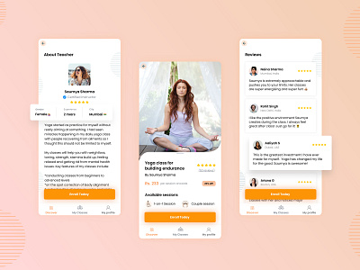 UI exploration for a wellness brand app booking design mobile teacher profile ui useinterface yoga