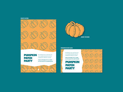 Pumpkin Patch Party Marketing Materials blue colorful commission complimentary color palette futura graphic design illustrative design marketing materials orange print print design stickers typography