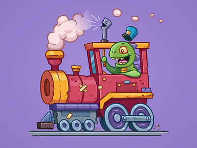 Choo Choo cartoon childrens illustration choo choo dinosaur engine steam train train vector