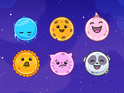 Planets character education emoji fun illustration planets sky space stars vector