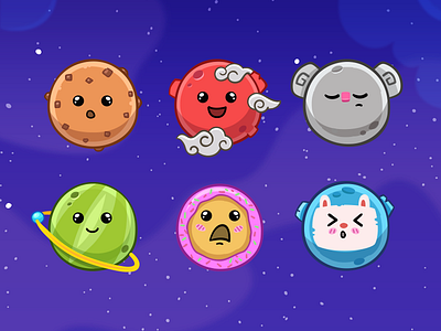 Planets character education emoji fun illustration planets sky space stars vector