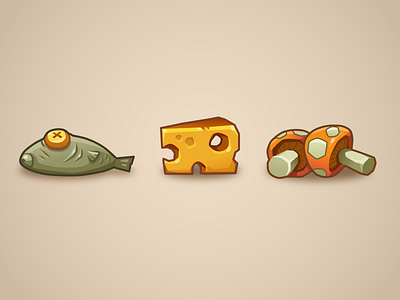 Fishcheesemush casual game casual gaming cheese fish game icons mushroom vector