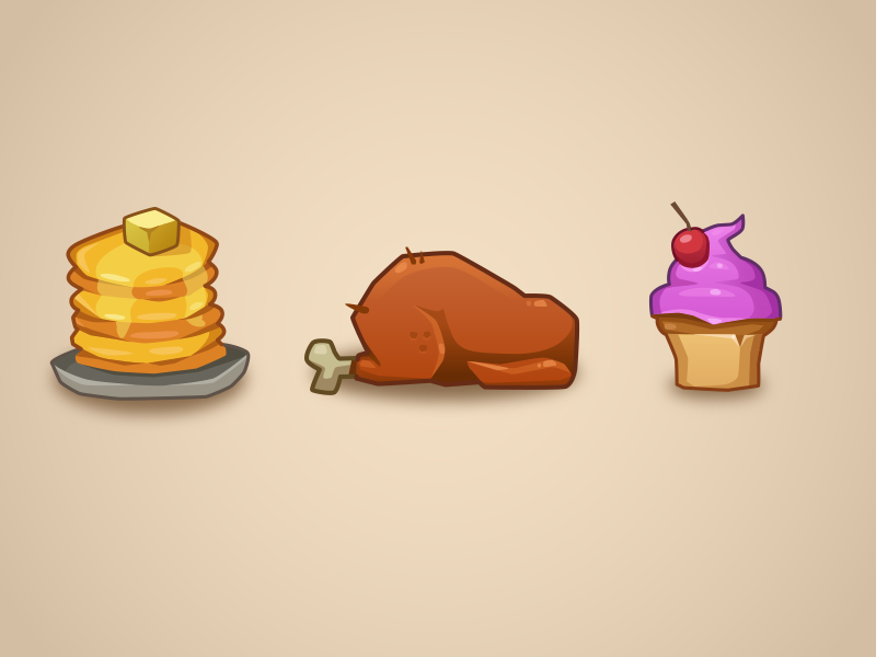Foods 2 game art cherry butter game icon hungry food vector pancakes chicken cupcake