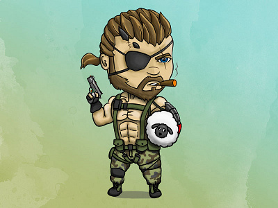 Bosss boss chibi drawing eyepatch fulton gear illustration metal phantom pain pistol shirtless snake