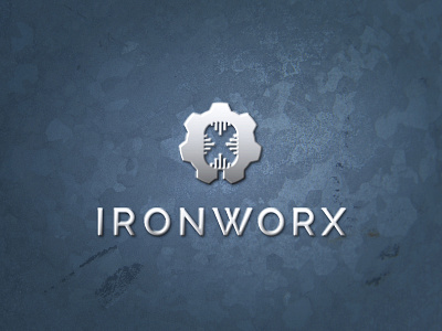 Ironworx Logo cog gear icon industrial ironworks logo metal metalic mic microphone music x