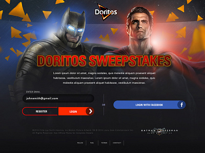 Batman vs Superman batman chips design desktop doritos landing login microsite page register superman sweepstakes