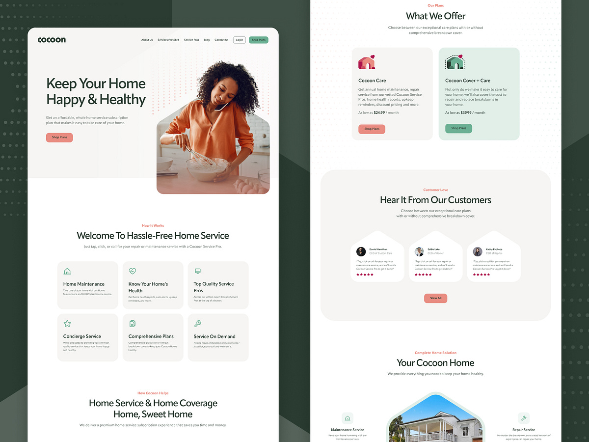 Cocoon Home Services Website by Kevin Bhagat for Heyo on Dribbble