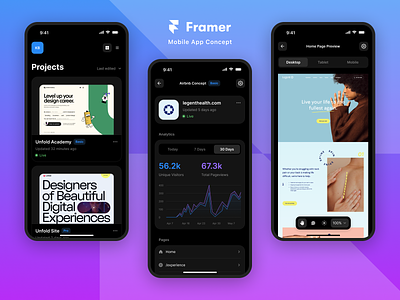 Framer Mobile App Concept components interface product software ui ux web