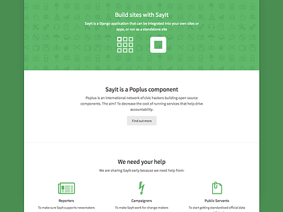 SayIt homepage green home icons product source sans