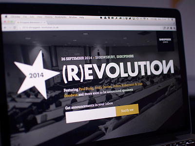(R)evolution 2014 coming soon conference email freight sans futura holding page photo signup star tisa
