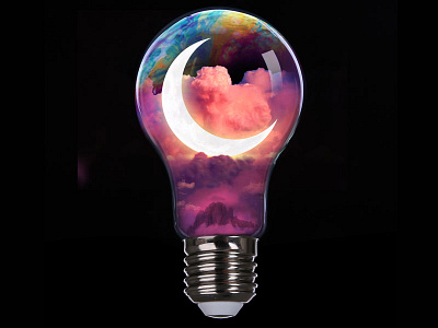 Moon Light clouds floating glass illustration light lightbulb lmoon moonlight photoshop sky