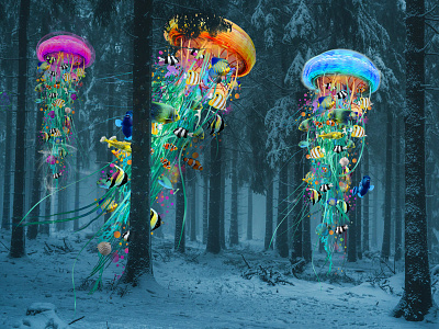 Electric Jellyfish in a Winter Forest