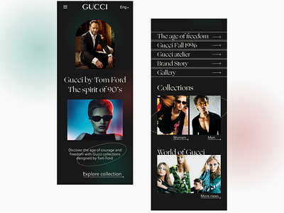 Gucci by Tom Ford app concept design fashion interface landing redesign store trend typography ui uidesign uiux vintage web web design website