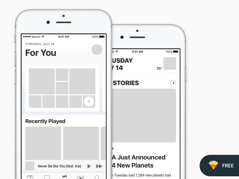 iOS 10 - Music & News app free freebies ios 10 music news sketch visuals wireframe