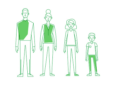 family green boy character family girl green illustration illustrator line man vector woman