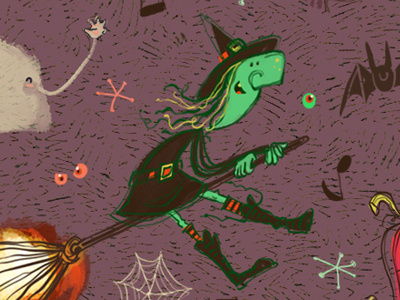 Halloween witch broom desktop flaming flying halloween illustration illustrator scary spooky witch