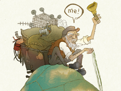 Rag and bone man character collector drawing illustration illustrator ink junk man old scrap trash wash