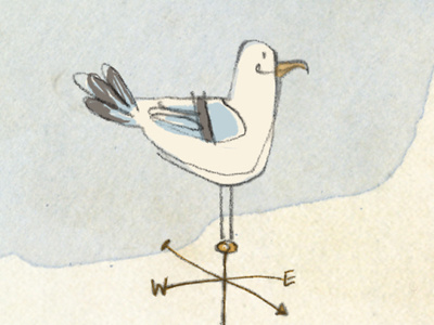 Seaside Seagull bird blue gull illustration illustrator pastel pencil sea seagull wash weathervain white
