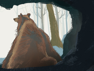 Bear Cave bear cave character digital art grizzly illustration illustrator sitting snow trees winter woodland