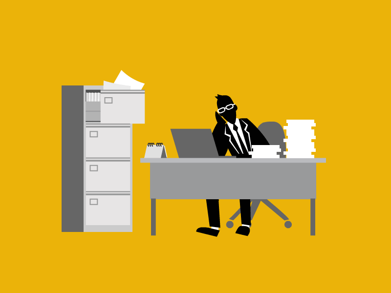 Office animation sample - overworked animated animation bored cabinet chair desk files illustration office overworked vector vectors