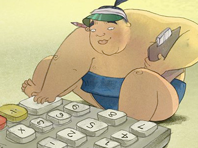 Calculator Sumo accountant calculator character illustration illustrator maths pastel pencil sumo sums wash wrestler