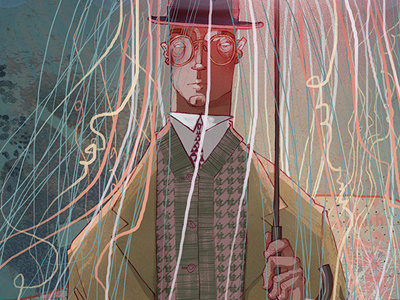 Johnny Eels section 1 coat hat herringbone hipster illustration illustrator mac male man print trench umbrella