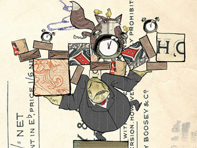 Knox on box with fox in socks box childrens book clock fox illustration illustrator ink knox print socks suit