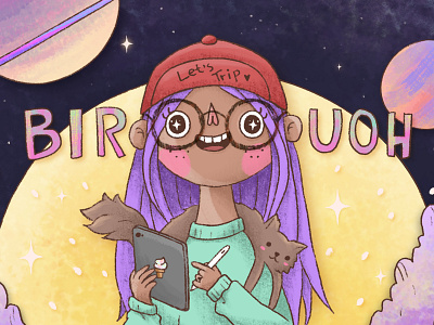 Biruoh’s Self Portrait affinity designer art artwork cartoon chalk art character colourful crayon cute galaxy girl hand drawing ipad pro art moon planet space universe