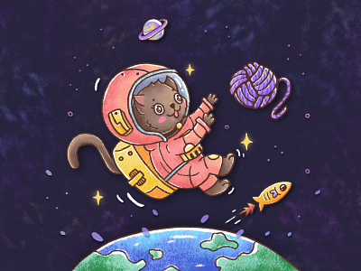 Space Cat affinity designer art artwork cartoon cat chalk art character colourful crayon cute earth galaxy gravity hand drawing ipad pro art planet space