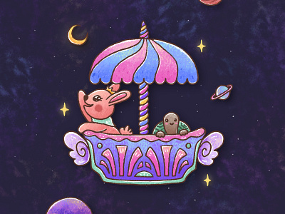 Ferris Wheel in the Galaxy affinity designer animal art bunny cartoon chalk art character colourful crayon cute ferris wheel fun galaxy hand drawing ipad pro art joy moon planet rabbit sky