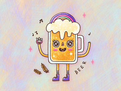 Happy Beer affinity designer art beer cartoon chalk art character colourful crayon cute drink hand drawing happy ipad pro art music rainbow