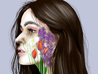 Let your skin flourish botanical design illustration portrait procreate watercolour