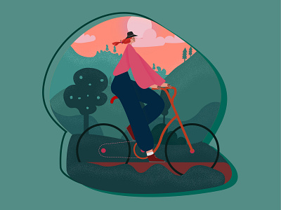 Cycling in forest illustrator cycling design flat forest hills illustration sky vector