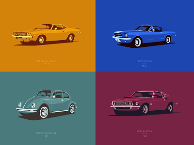 Classic cars posters set