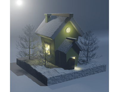 A snowy winter House 3d 3d illustration 3d snow blender branding building design graphic design illustration modelling