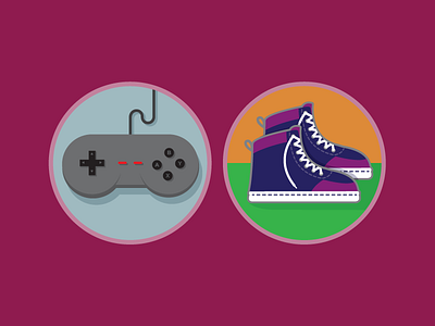 Screen Time -VS- Play Time icons illustration sneakers vector video games