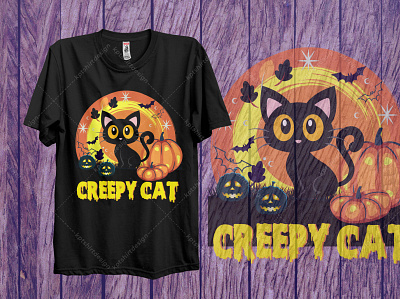 Creepy Cat T-Shirt Design best cat cat lover cat tshirt cloths cool cat creative funny cat graphic design halloween i love cat illustration print pumking vector vintage