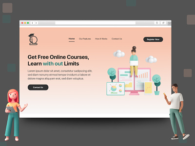 Online Courses Landing Page 3d 3d style design e learning illustration landingpage online courses product design ui uiux ux webdesign