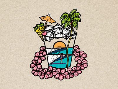 Surf & Mai Tais aloha beach branding cocktail design exotic hawaii hawaiian illustration island longboarding palm tree sunset surf surfer surfing tropical wave waves