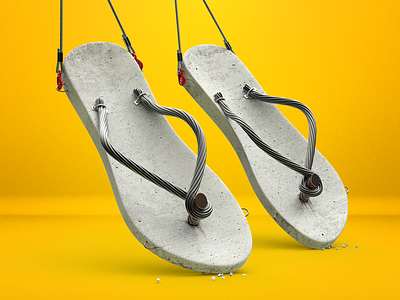 Concrete shoes 3d advertising c4d concept concrete illustration metal photoshop