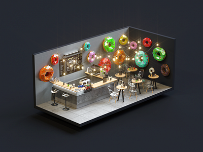 Rozetka Cafe 3d c4d cafe cafeteria coffee design donuts illustration menubar