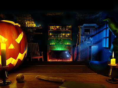 Halloween 3d halloween illustration landing pumpkin witch