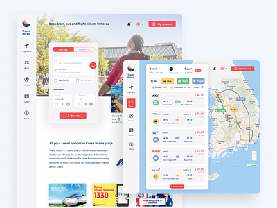 Travel Korea Transportation Booking Web Platform design interaction design product design responsive design travel ui ux web design