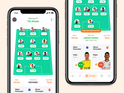 Cartola FC | Squad complexion reduction concept fantasy app fantasy sports football ios iphone x soccer app ui