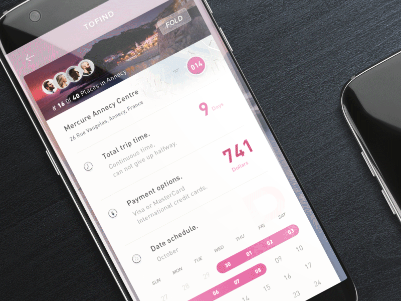 ToFind Card Stream app calendar card comment concept date events map payment stream ui ux