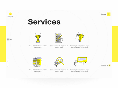 Geometric Website. Services. agency branding clean icon illustration minimal ui ux webdesign website yellow