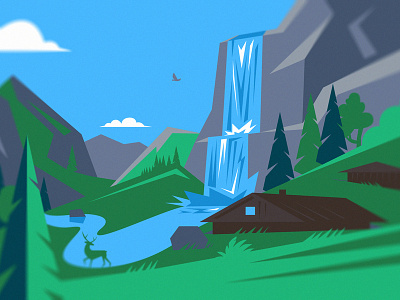 Spring in Switzerland deer illustration spring switzerland waterfall