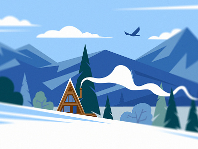 Winter in Switzerland cabin house illustration mountain river snow switzerland winter