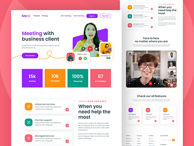 Online meeting landing page app branding clean design flat graphic design illustration illustrator logo minimal online meeting typography ui user experience user interface ux uxui vector web website