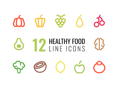 Healthy Food Linear Icons collection colorful design food fruit healthy icon icons line linear style vector vegetable